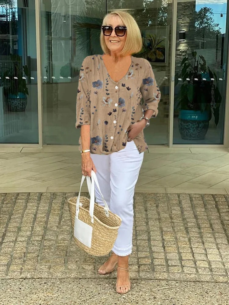 Kendall | Cotton-Linen Floral Top