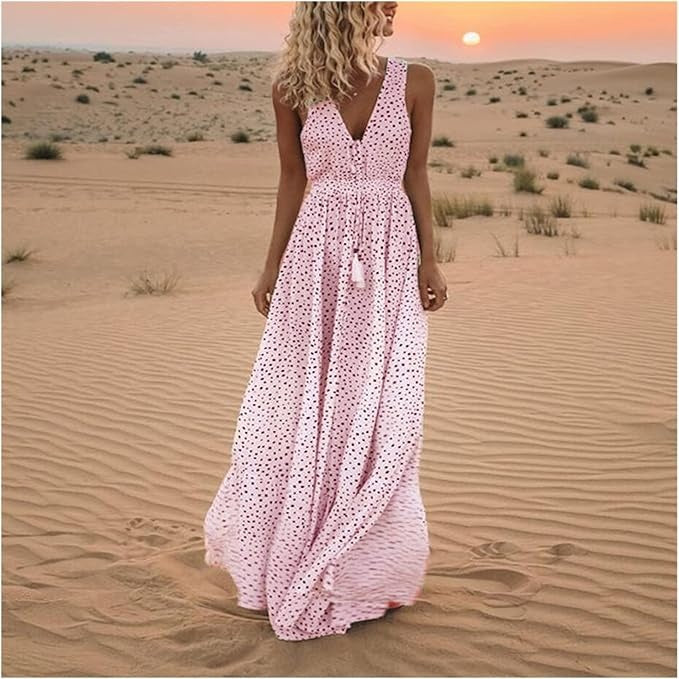 Noa | Bohemian V-Neck Polka Dot Maxi Dress