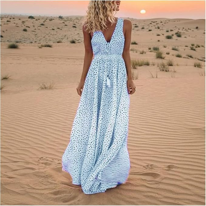 Noa | Bohemian V-Neck Polka Dot Maxi Dress