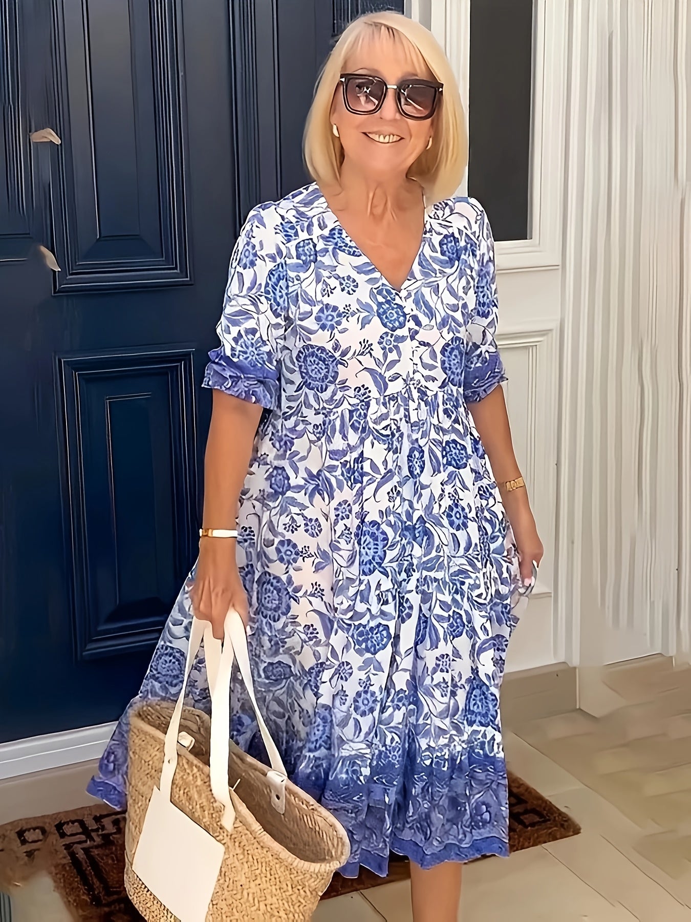 Norah | Elegant Floral Midi Dress with Tummy Coverage