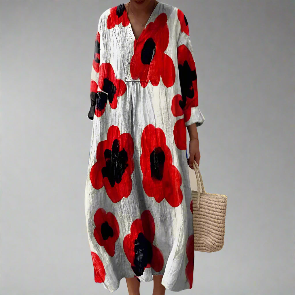 Zoe | Bold Poppy Print Midi Dress