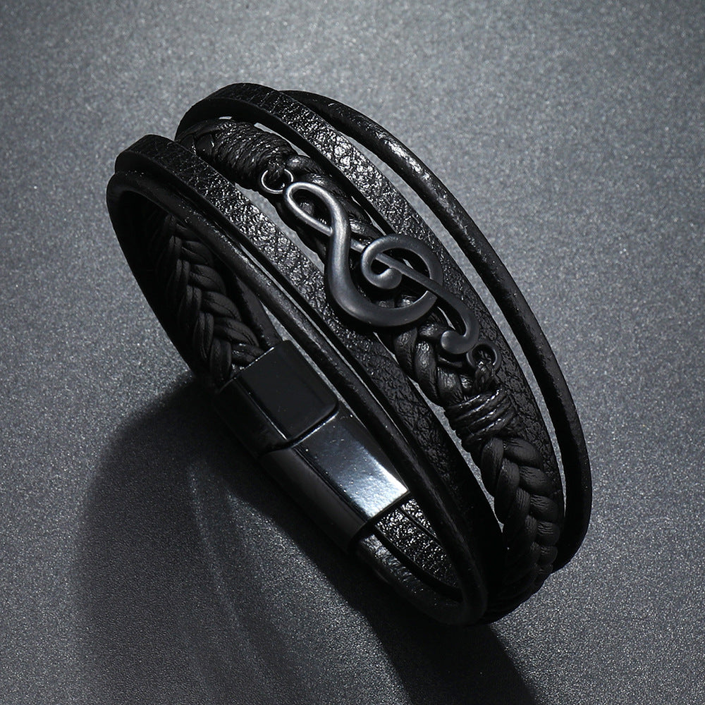 Carter | Leather Bracelet with Music Note Design