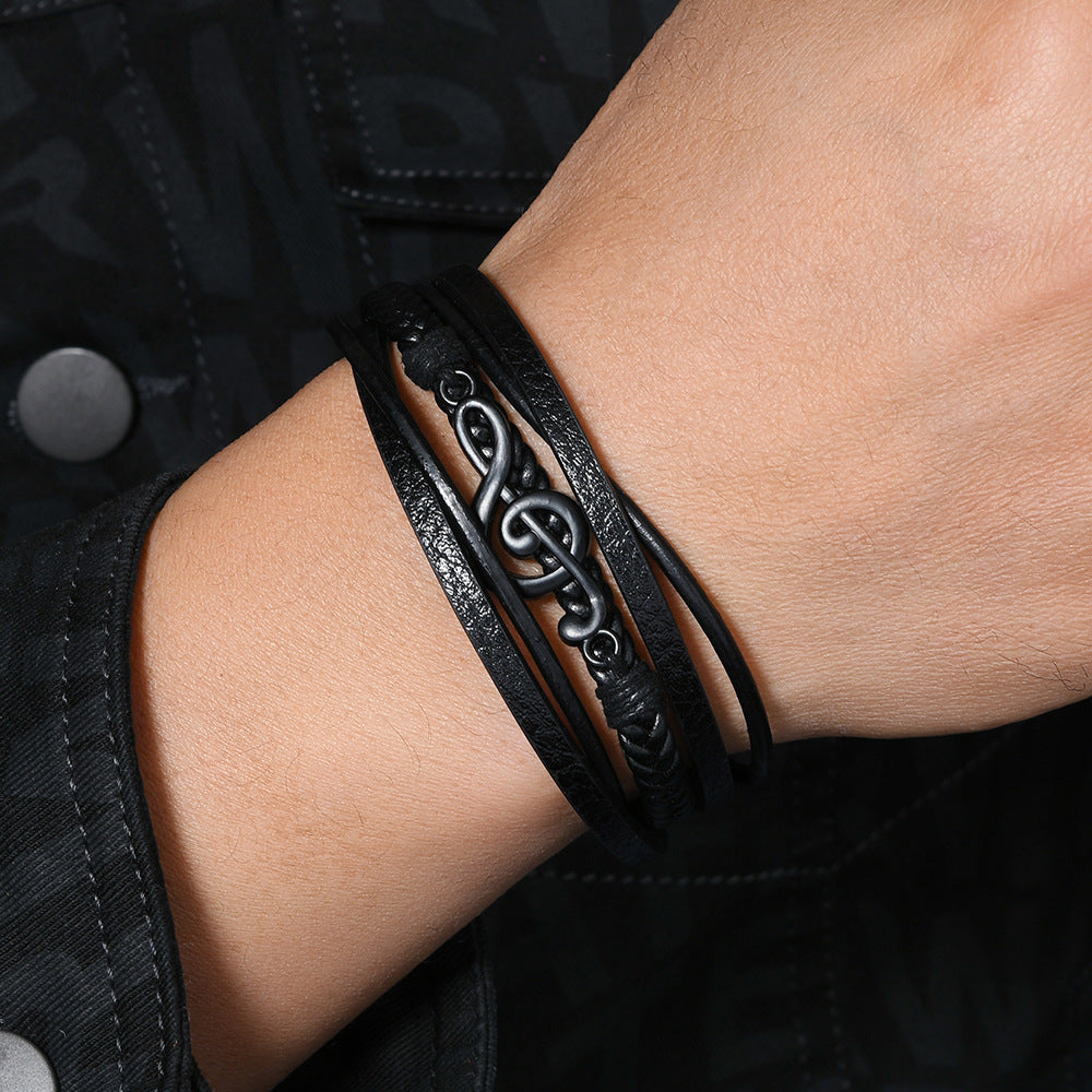 Carter | Leather Bracelet with Music Note Design