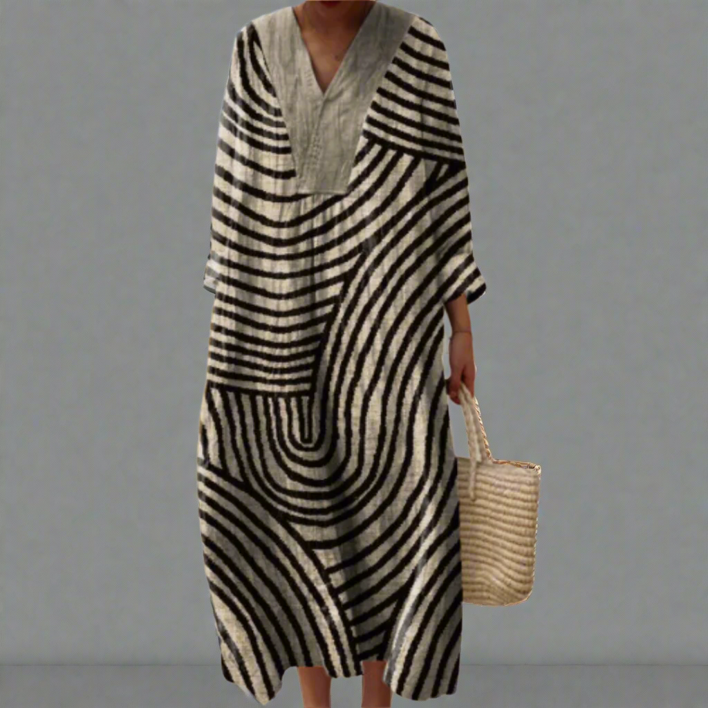 Freya | Monochrome Maze Flow Dress