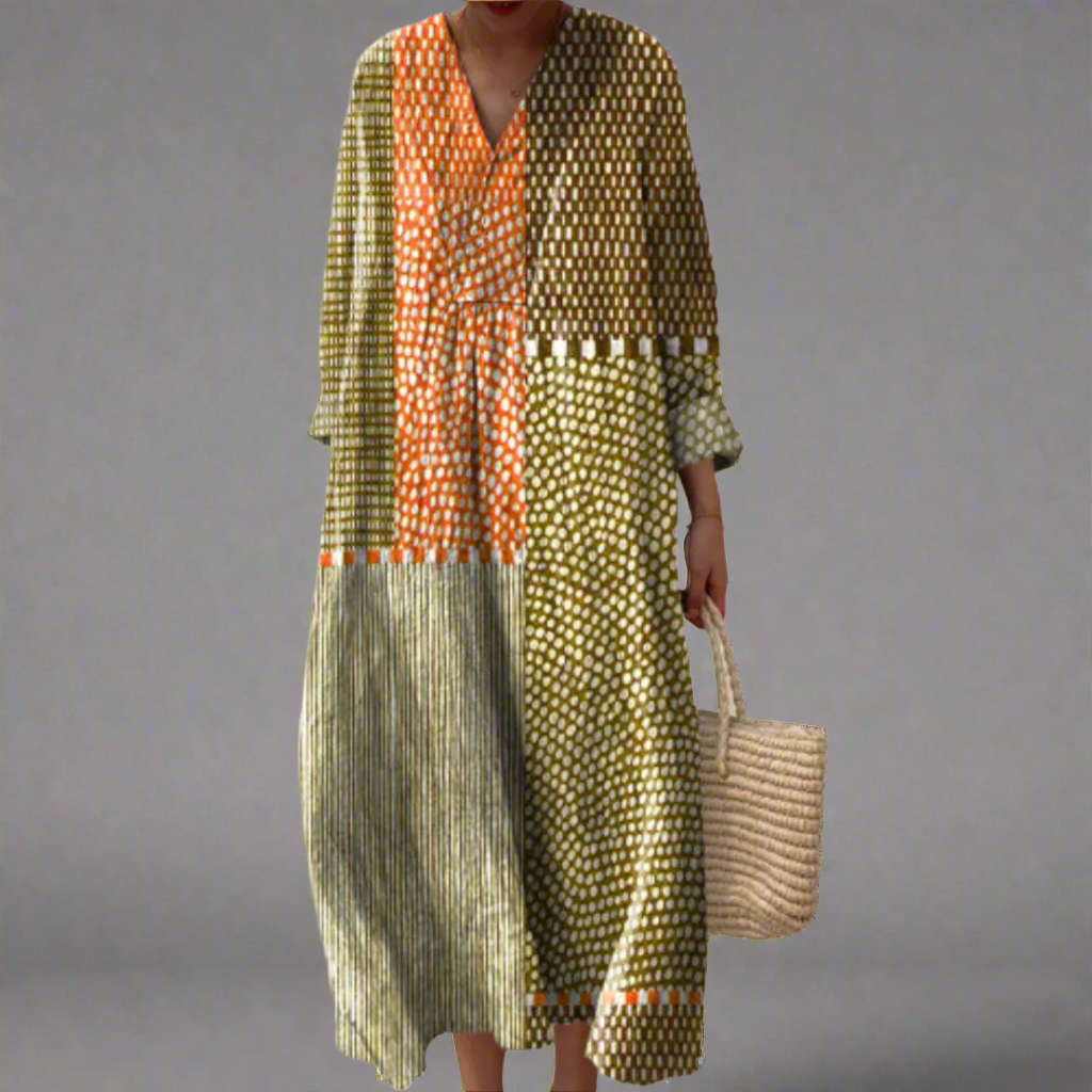 Quinn | Earthtone Patchwork Midi Dress