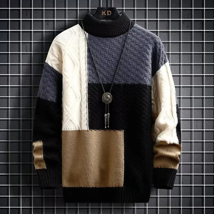 Levi | Color Blocked Cable Knit Turtleneck