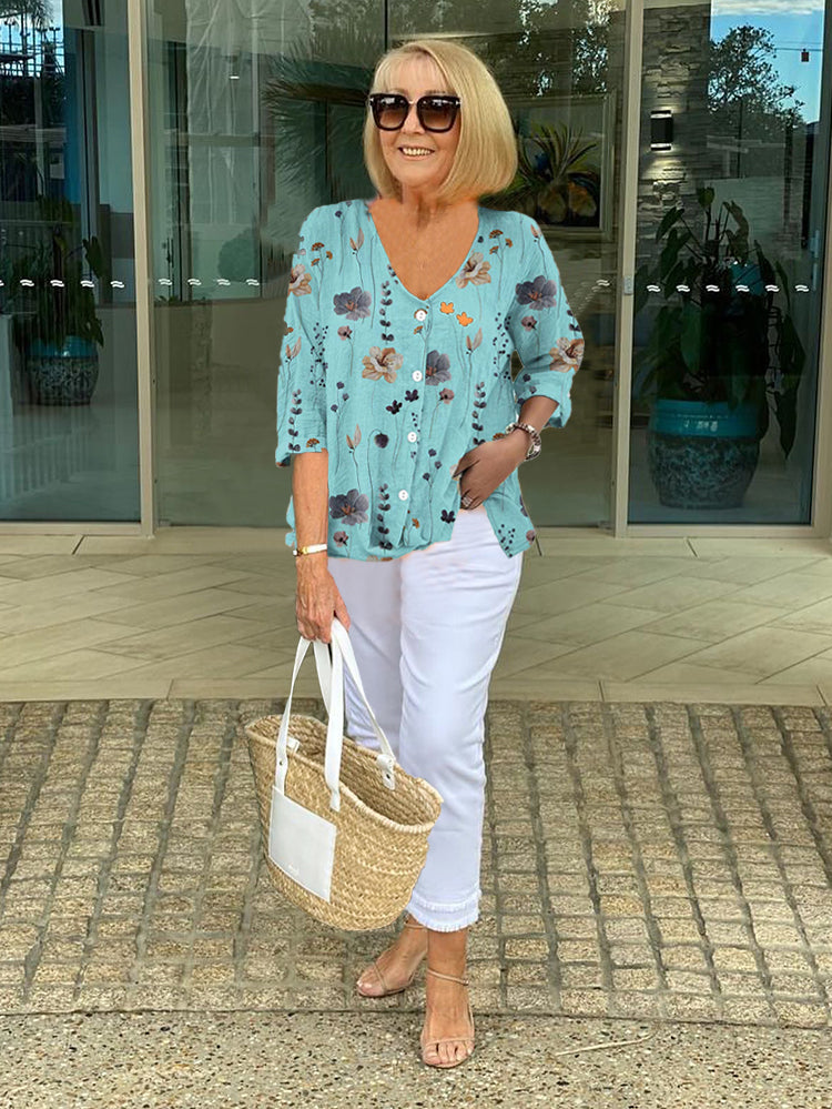 Kendall | Cotton-Linen Floral Top