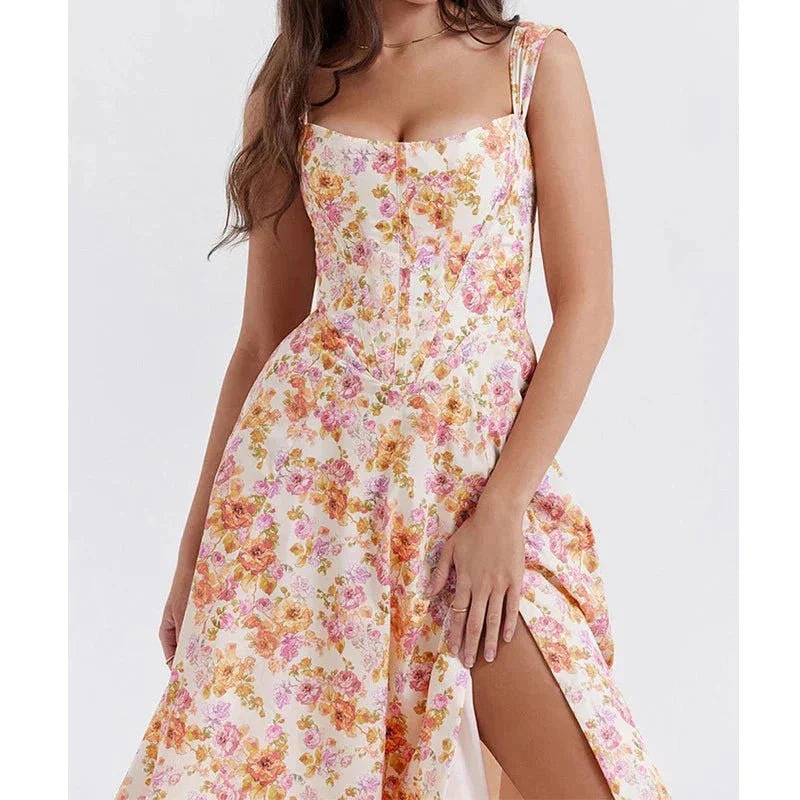 Freya | Floral Corset Midi Dress