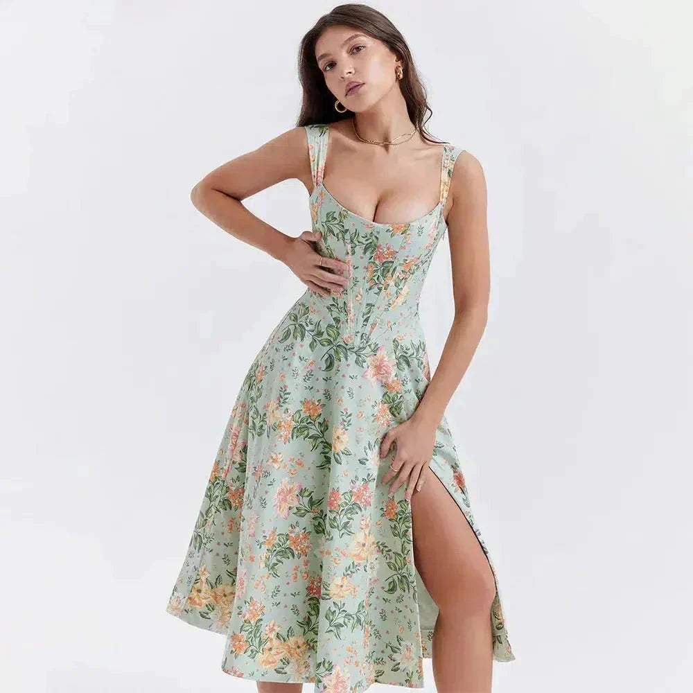 Freya | Floral Corset Midi Dress