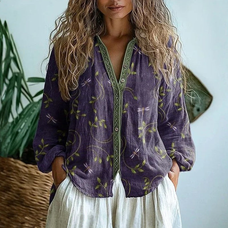 Liv | Bohemian Blouse with Nature Print