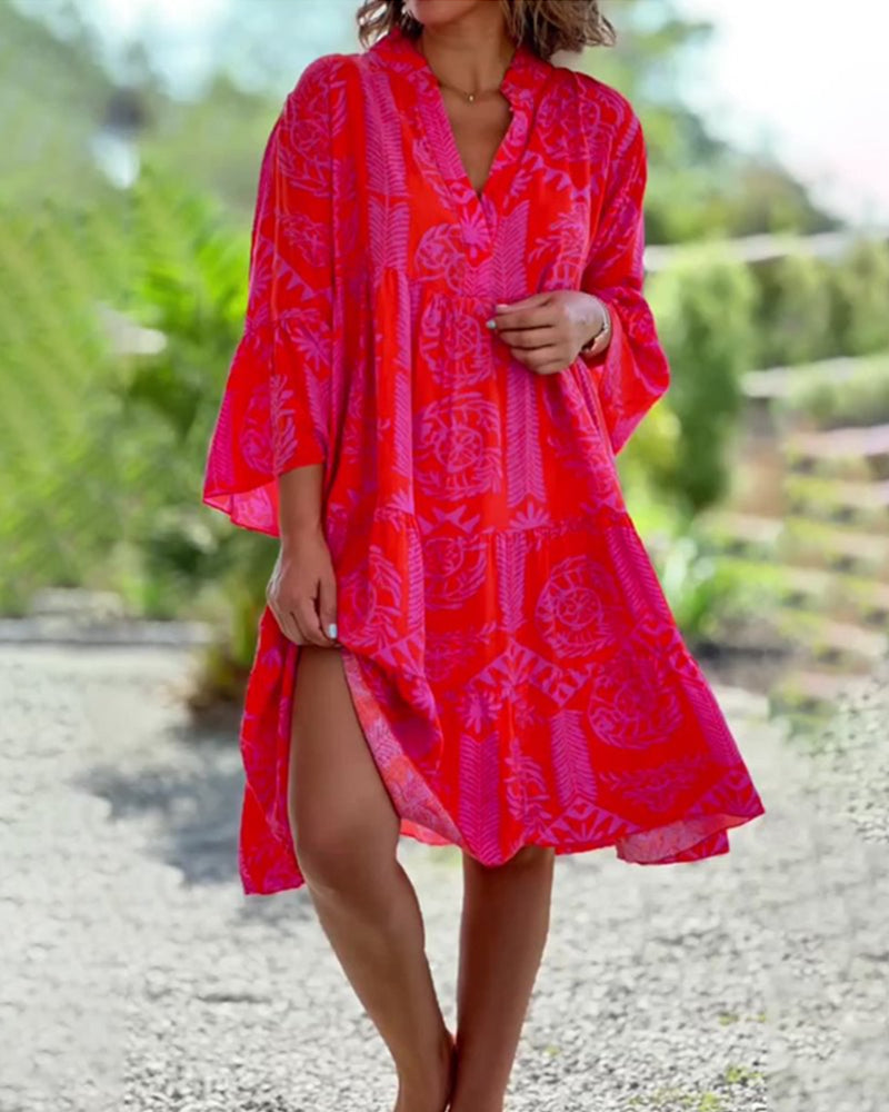 Skylar | V-Neck 3/4 Sleeves Ruffle Dress