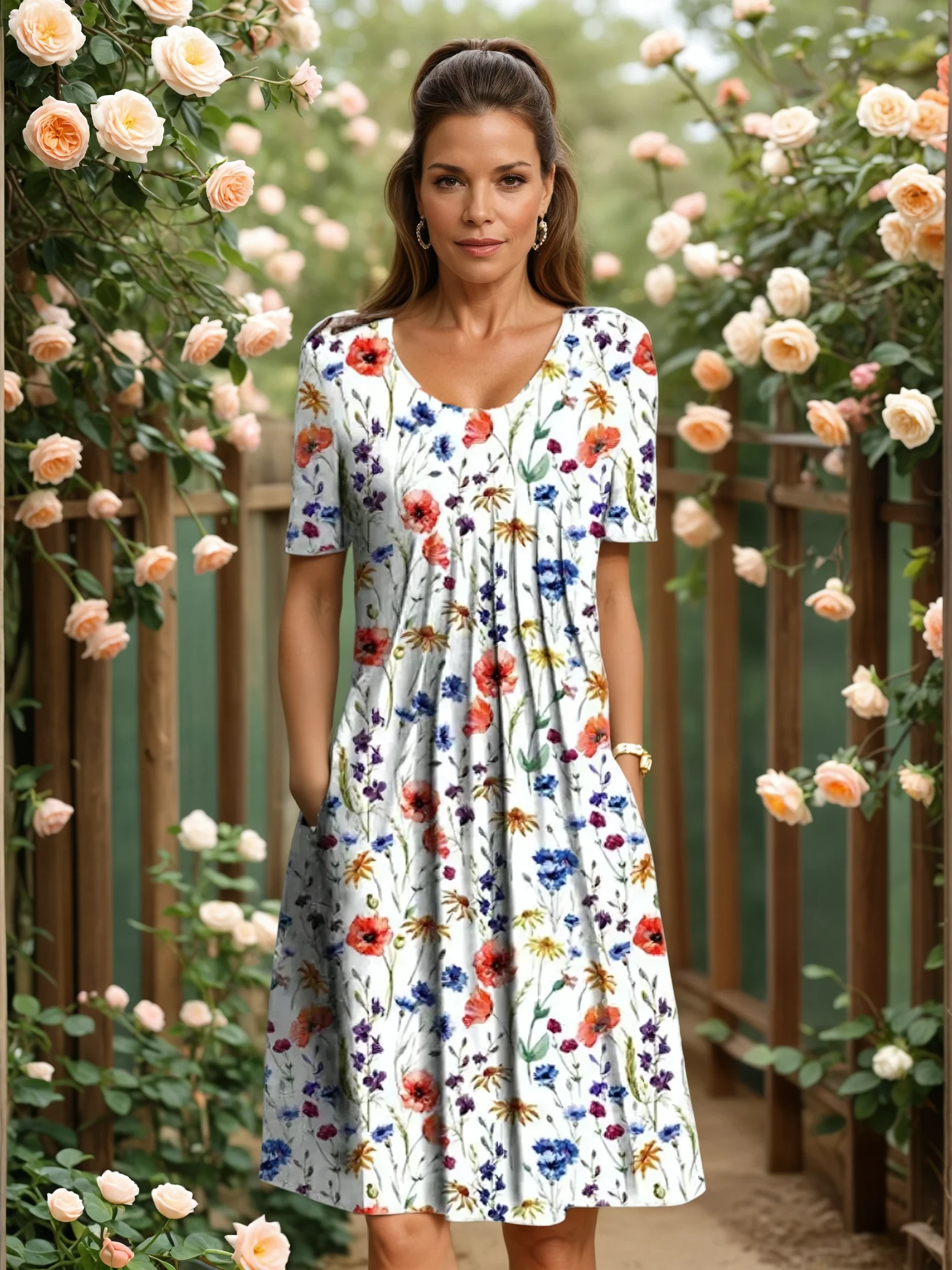 Ella | Elegant Floral Dress with Tummy Coverage