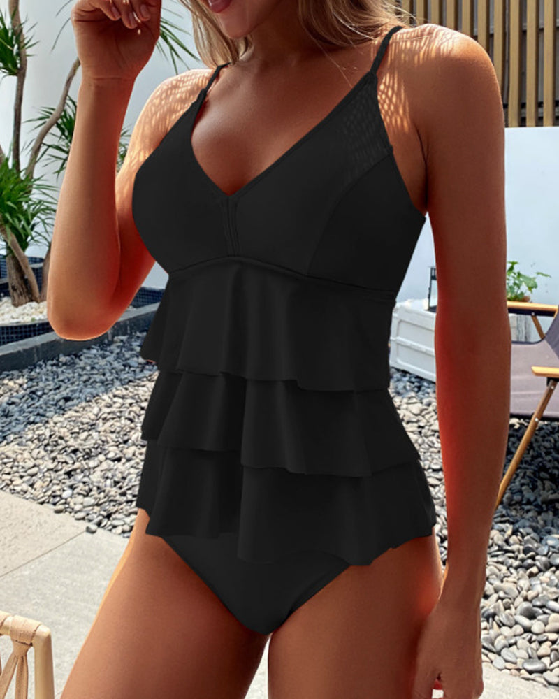 Leta™ | Solid Color Swimsuit with Decorative Ruffles