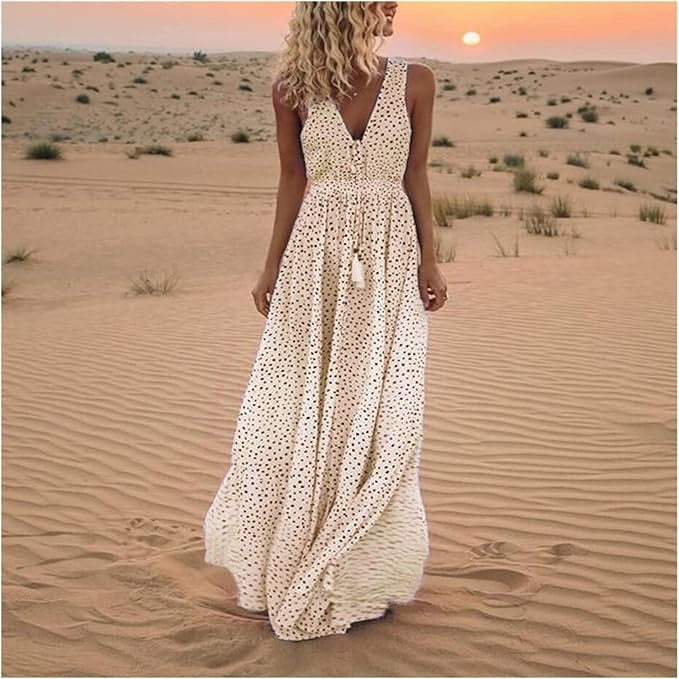 Noa | Bohemian V-Neck Polka Dot Maxi Dress