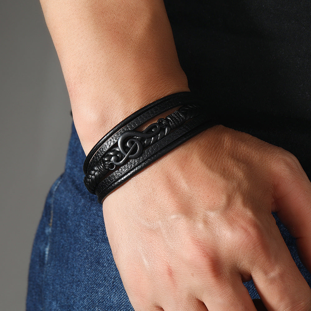 Carter | Leather Bracelet with Music Note Design