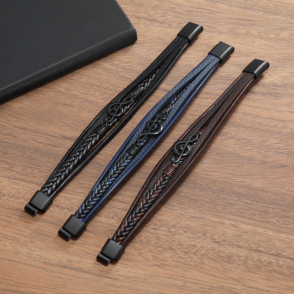 Carter | Leather Bracelet with Music Note Design