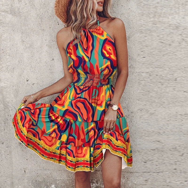 Marlowe | Colorful Bohemian V-Neck Midi Dress